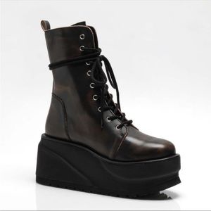 Free People Nella Platform Lace Up Combat Boots / Black